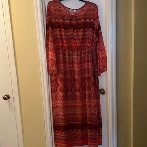 22/24 printed belted maxi dress, sheer and lined, very good condition